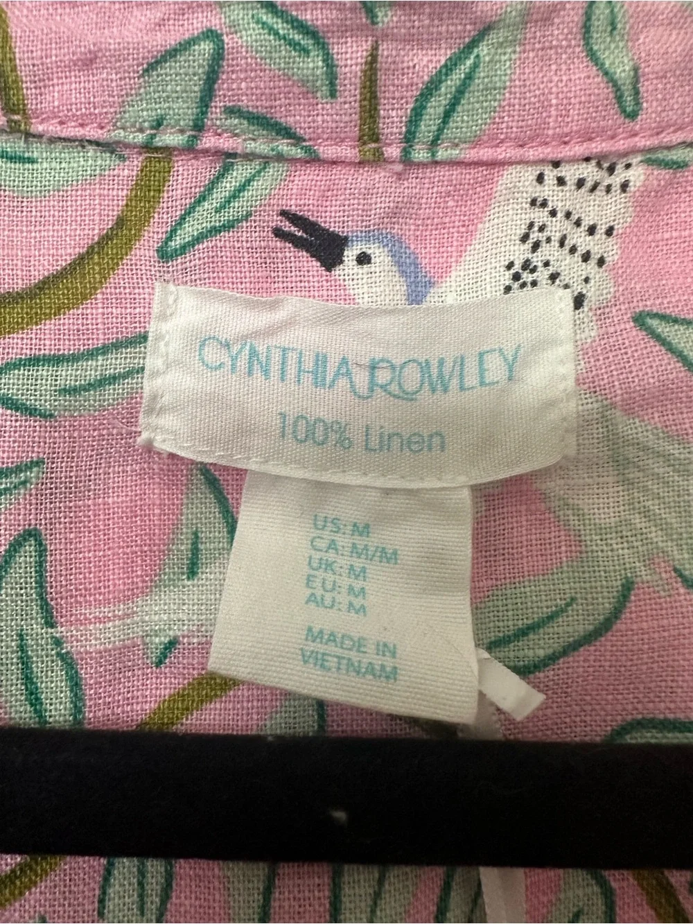 Cynthia Rowley Pink 100% LinenBird Print Button-Down Top - Picture 3 of 9